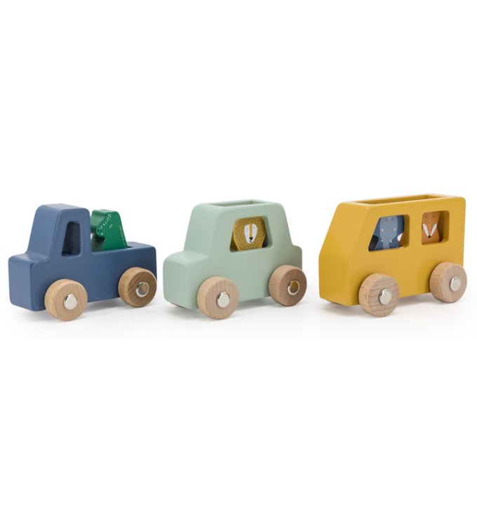 SET COCHES MADERA ANIMALES TRIXIE 